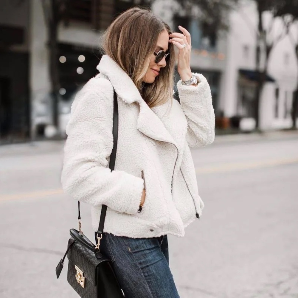 ASTR the Label Faux Shearling Brooklyn Moto Jacket
